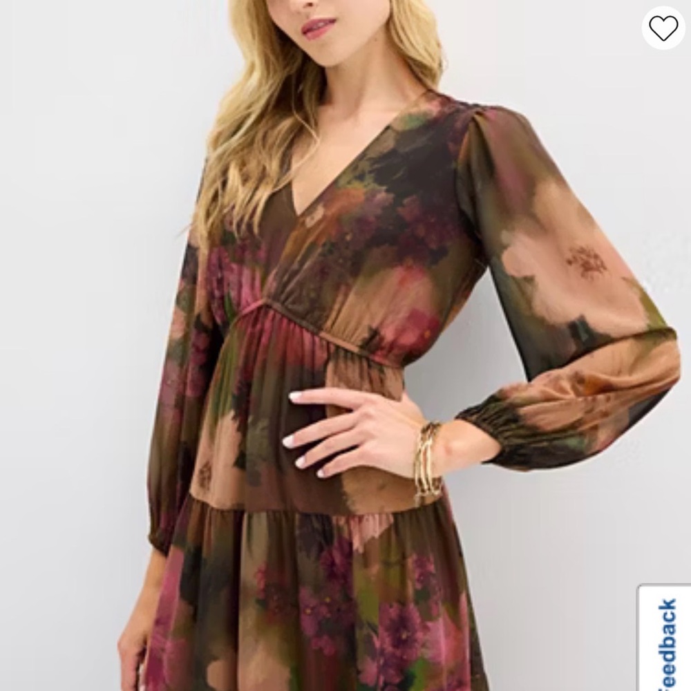 Floral Tiered Fall Maxi Dress with long sheer sleeves - Picture 4 of 10